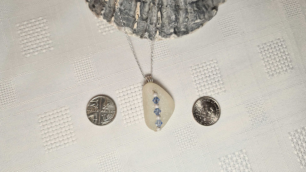 Thumbnail: White Sea Glass & Blue Crystal Necklace