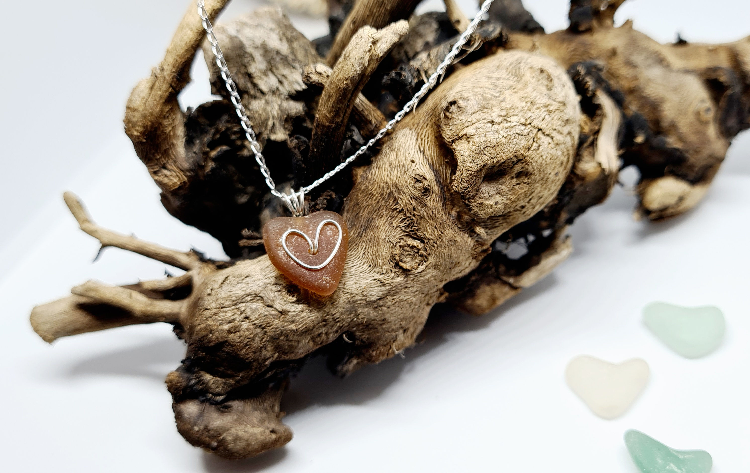 Brown Sea Glass Heart Bracelet