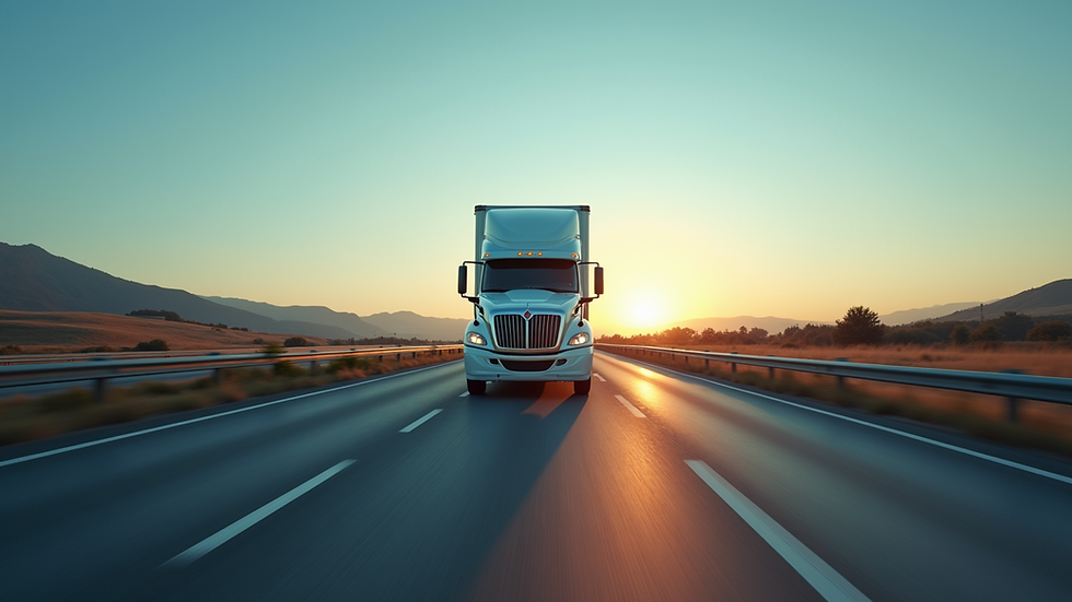 Eye-level view of a large freight truck on a highway