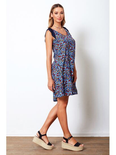 Λεοπάρ αμάνικο φόρεμα Raxevsky με δέσιμο στους ώμους σε άλφα γραμμή.