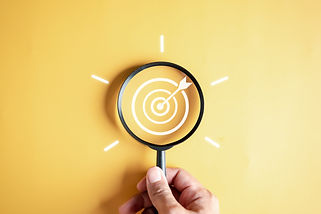 Magnifier glass focus to target objective with idea creative light bulb icon. planning dev