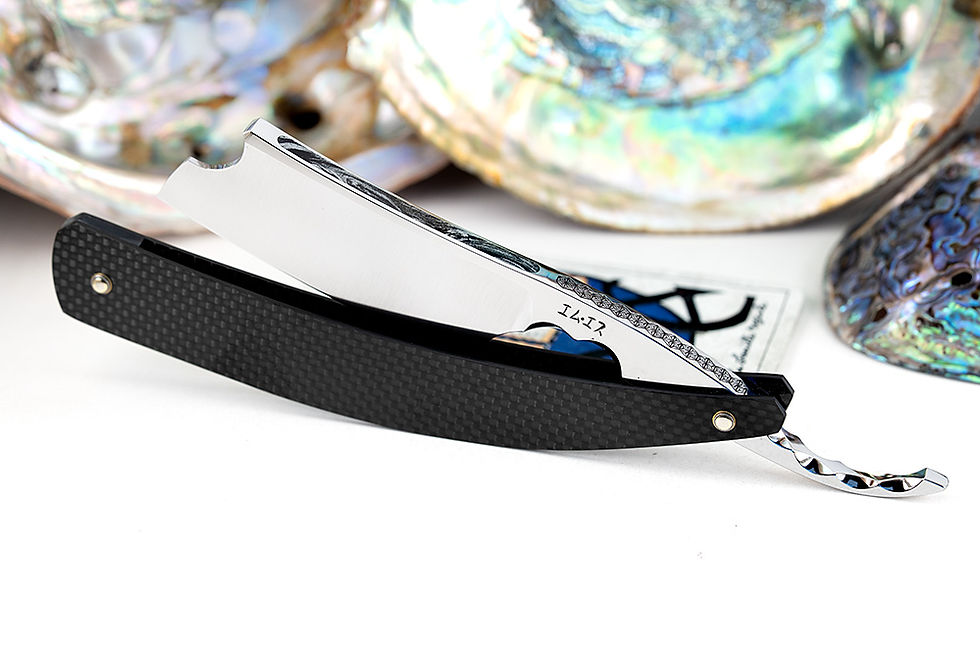 Thumbnail: 9/8・Barber's Notch・Yasugi Steel・Mokume Gane・Engraving ・Straight Razor
