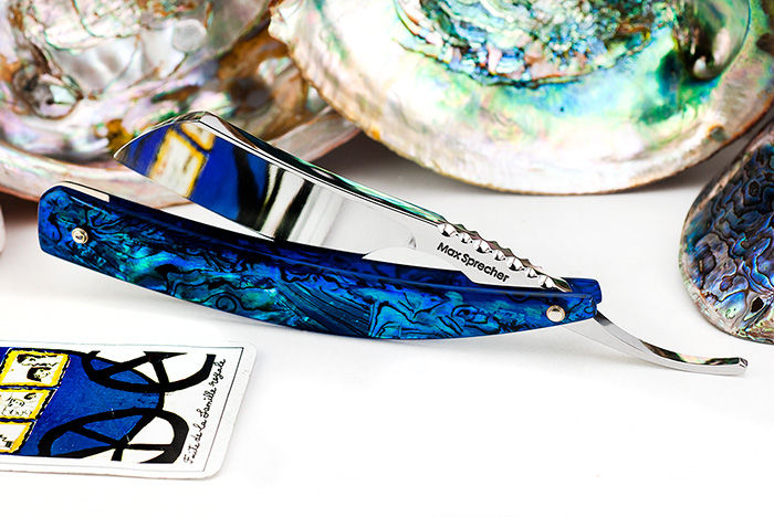 Thumbnail: Max Sprecher Razors・8/8・Irish Point・Blue Paua・Made in USA