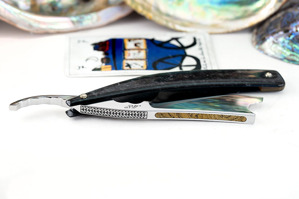 Thumbnail: 9/8・Spanish Point・Mokume Gane・Engraving・Kirinite・Straight Razor