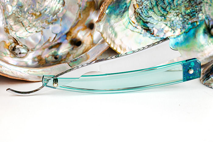 Thumbnail: Max Sprecher Straight Razors 7/8 Barber's Notch Aqua Glass