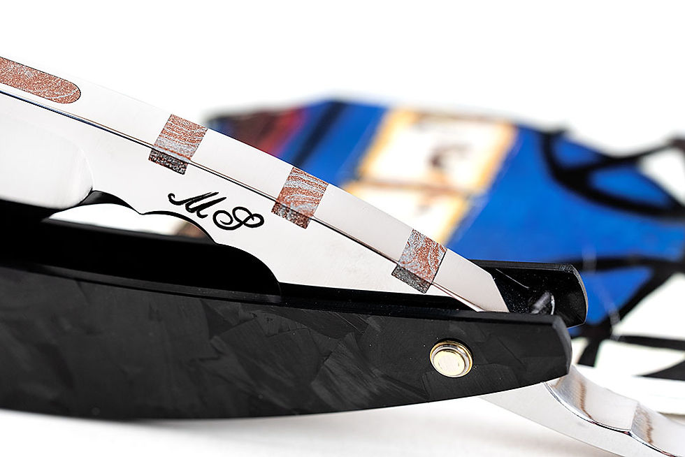 Thumbnail: 9/8+・Spanish Barber's Notch・Mokume Gane・Forged Carbon