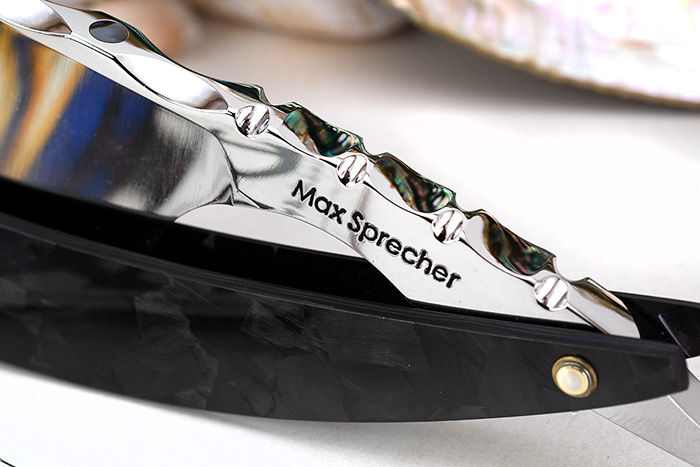 Thumbnail: Max Sprecher Razors・9/8・Barbers Notch・Scalloped + Abalone・Forged Carbon Fiber・Made in USA