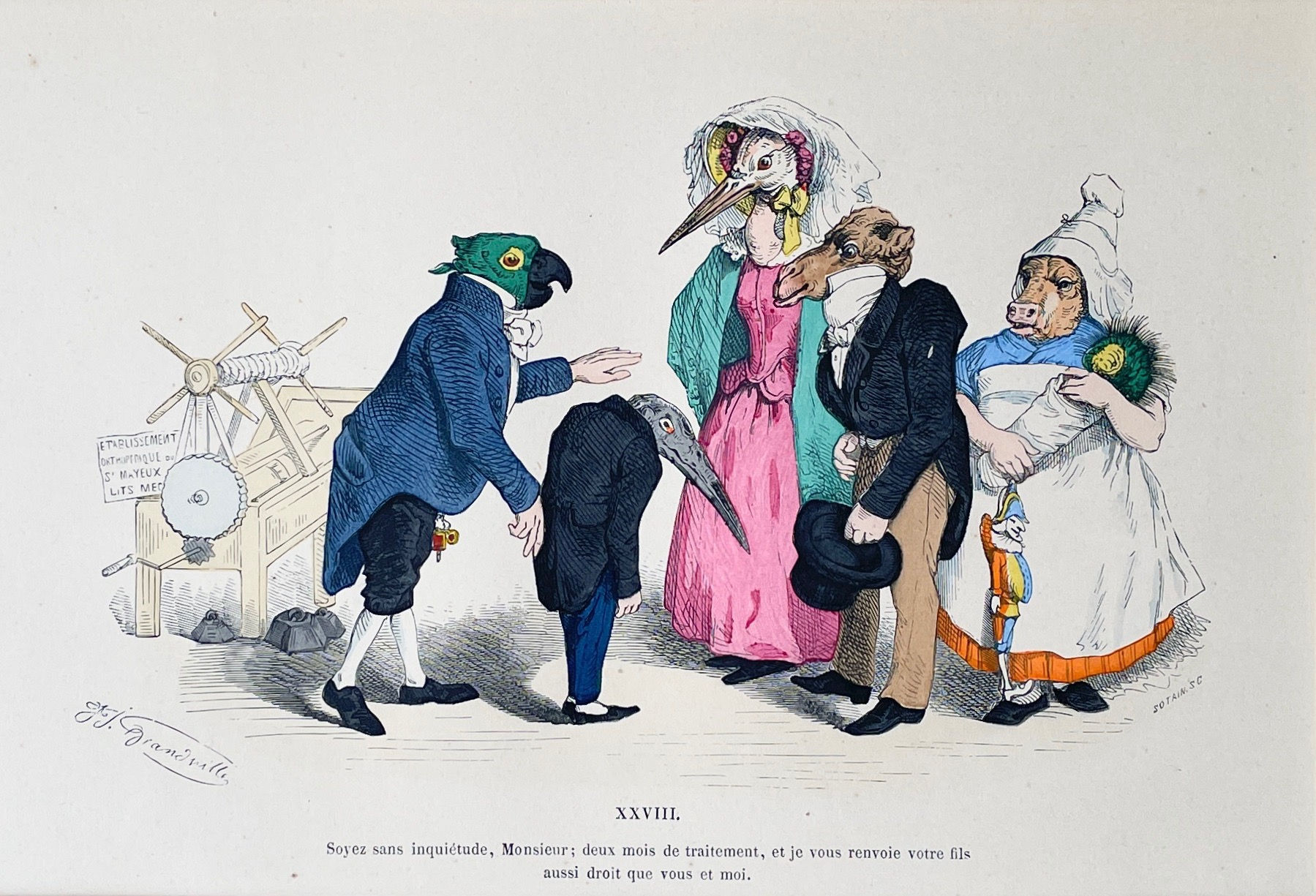 Handcolored Lithography J.J. Grandville 1869