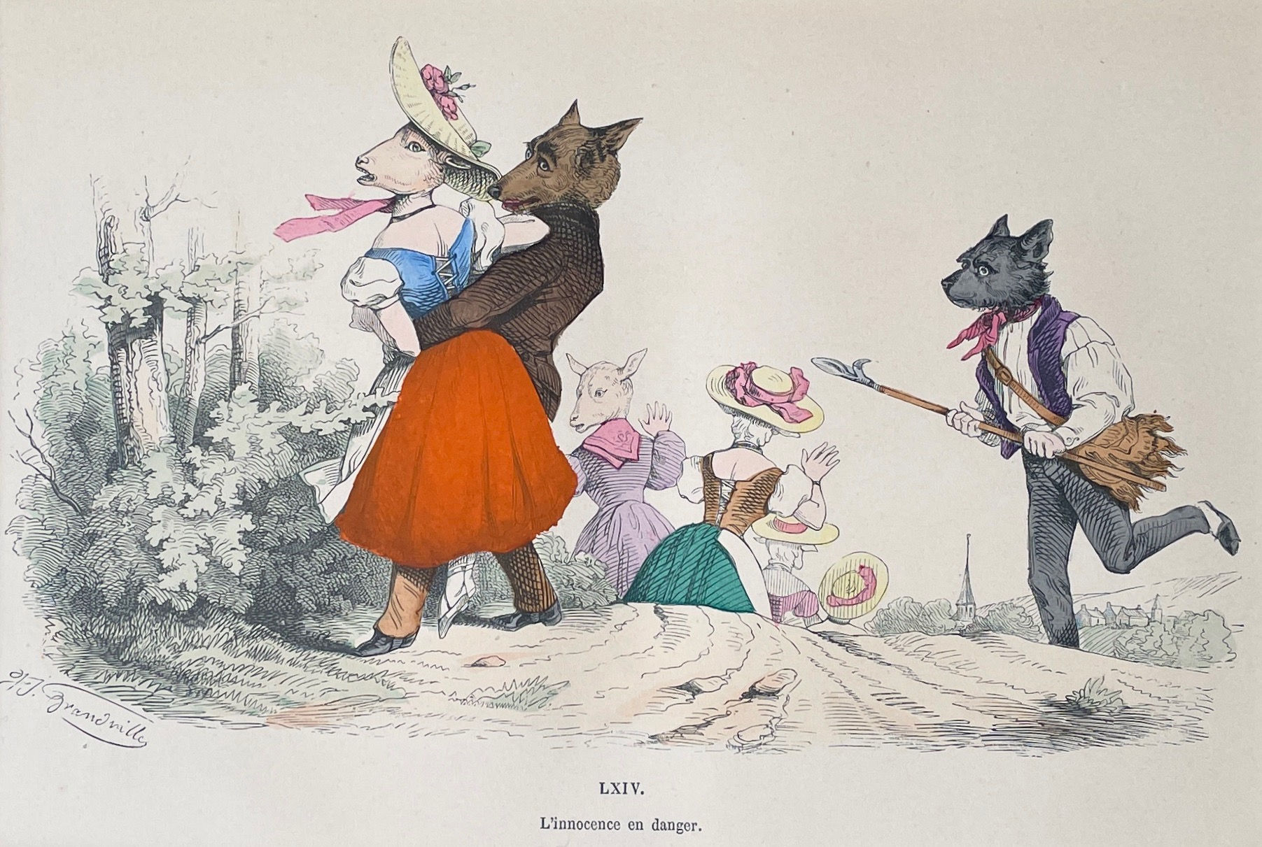 Handcolored Lithography J.J. Grandville 1869