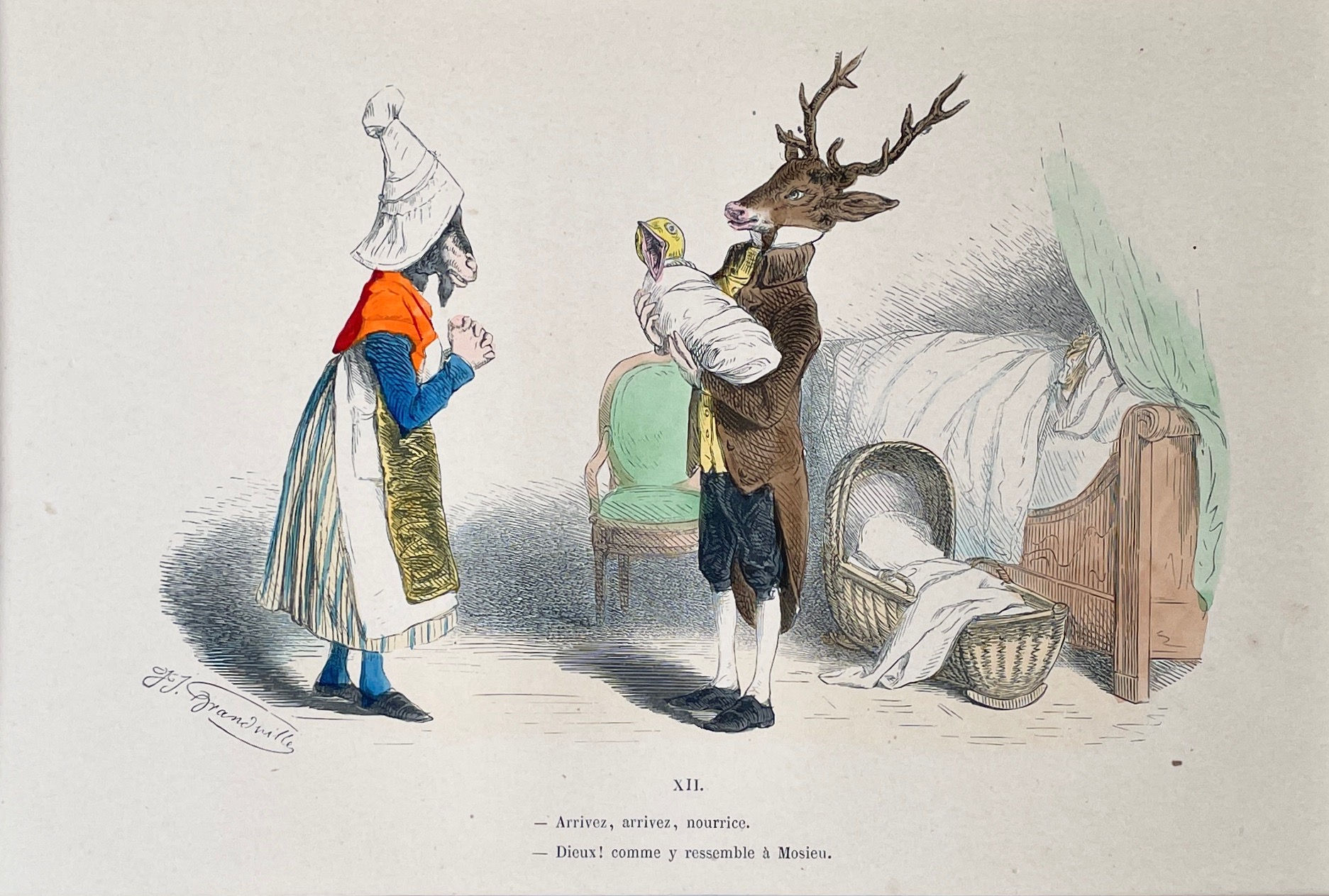 Handcolored Lithography J.J. Grandville 1869