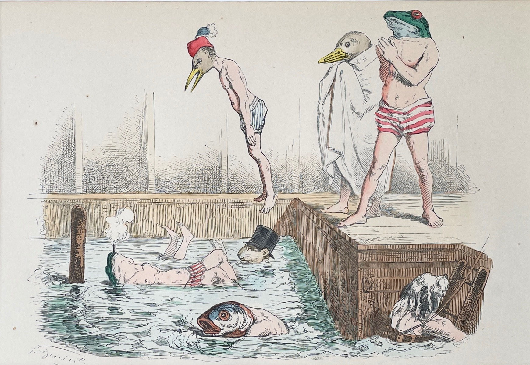 Handcolored Lithography J.J. Grandville 1869