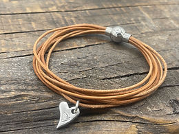 Angel Heart Charm Tan Leather Bracelet