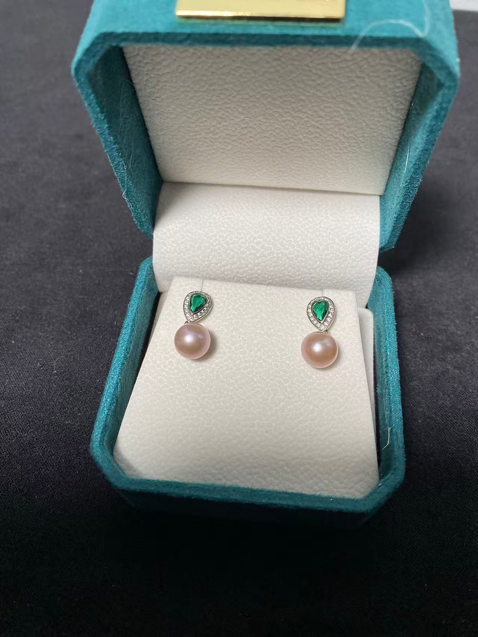 Thumbnail: Pink pearl dangle earrings 5