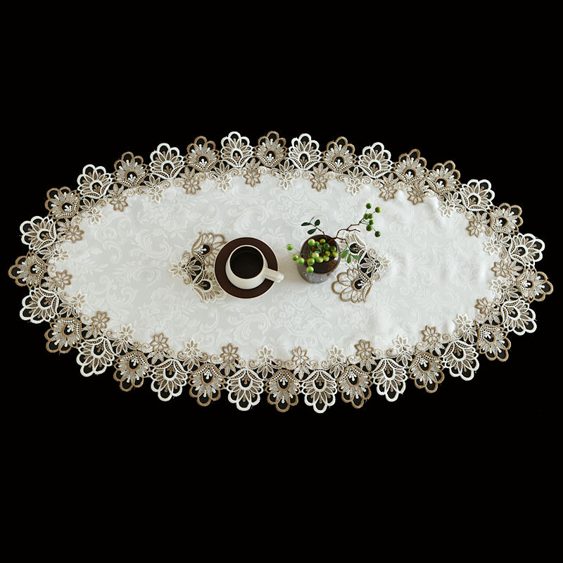 Thumbnail: Oval and Rectangle Elegant Lace  Table Runner with Floral Design