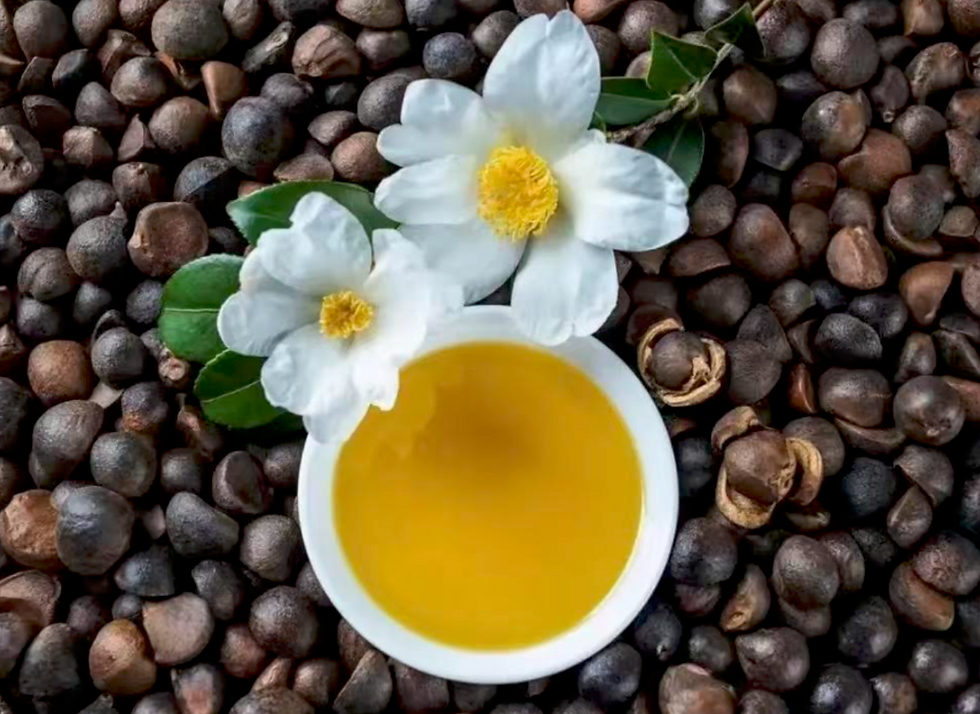 A bowl of edible camellia oil
