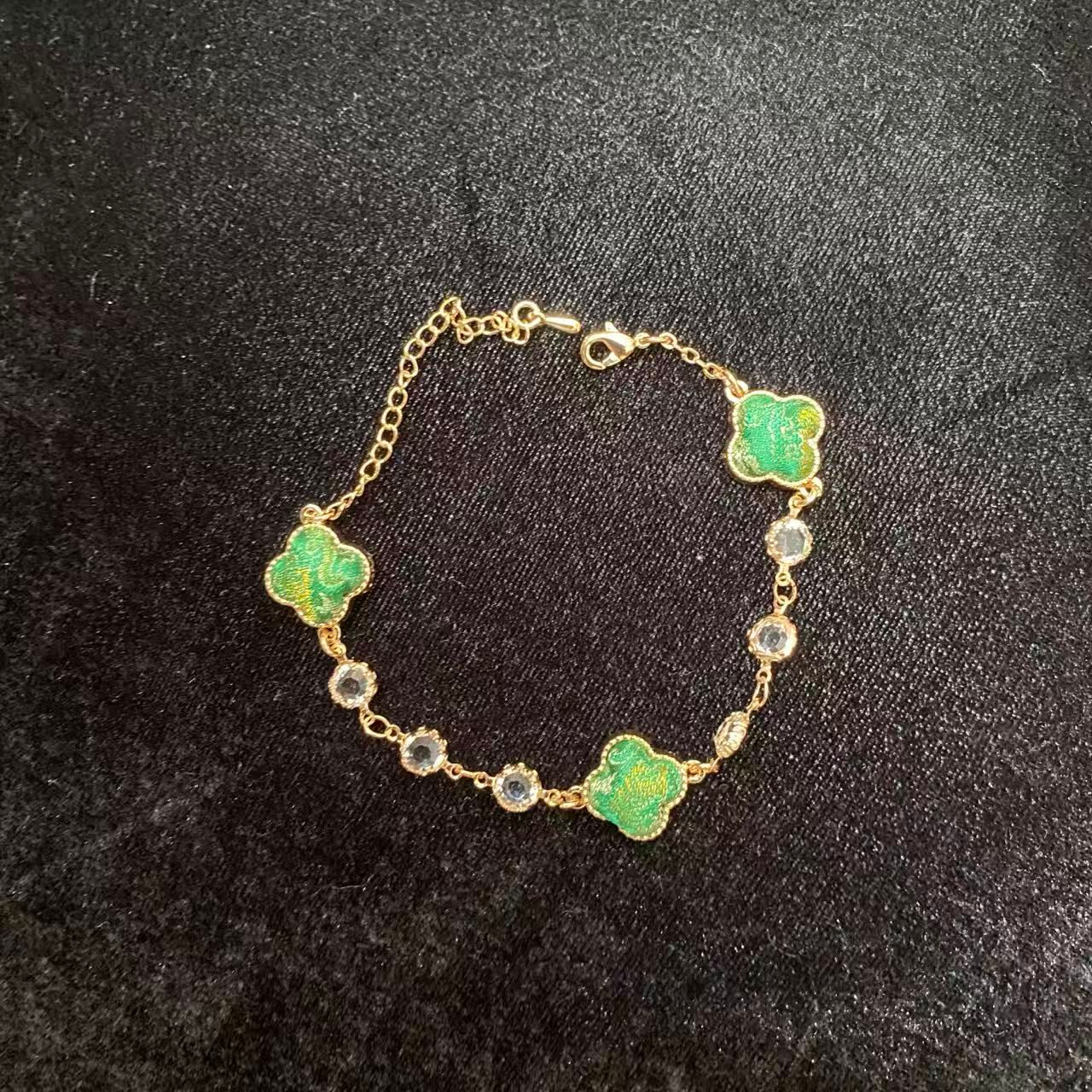 Song Brocade Bracelet, Lucky Four Leaf Clover Silk Jewelry