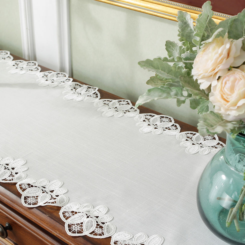 Thumbnail: White Linen Blend Table Runner  Lace Edge