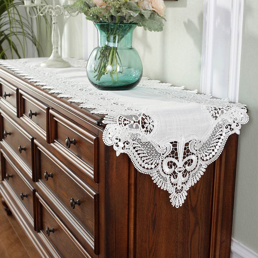 White table runner with lace edge 5