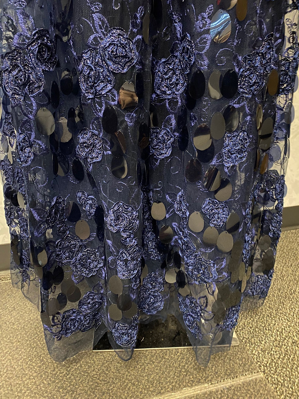 Thumbnail: Blue embroidery lace with big sequins strapless ball gown