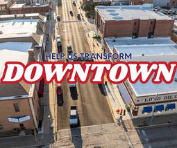 Aerial view of downtown Abilene along NW Third Street between Buckeye Avenue and Spruce Street, the proposed project area for the BLOCK grant.