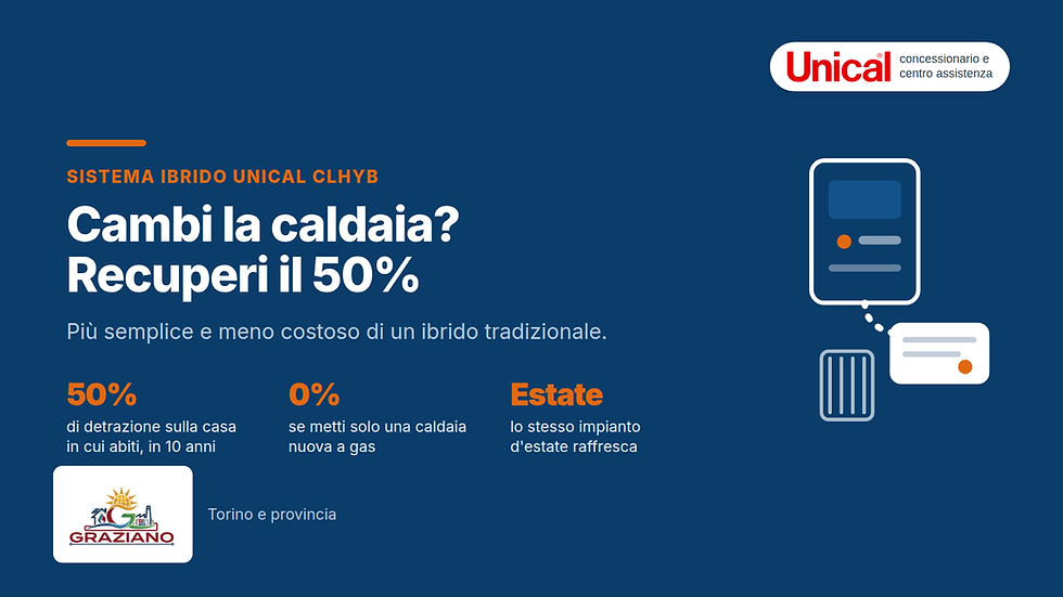Sistema ibrido Unical CLHYB a Torino: cambi la caldaia e recuperi il 50% di detrazione