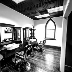 black and white photo of Jesse Bruser Hair salon in Huntingdon, Valley