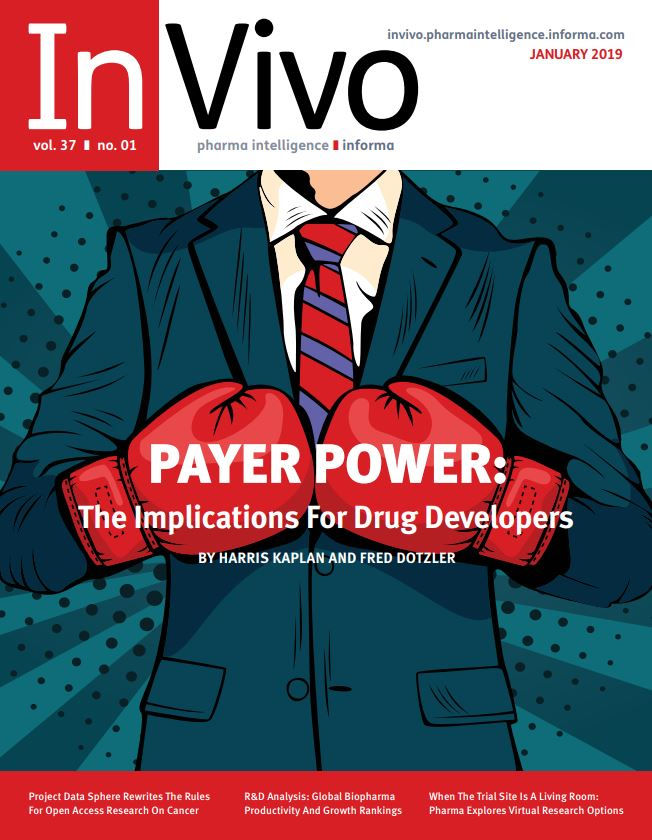 In Vivo magazine cover from 2019, Payer Power: What Are The Future Implications For Life Science Companies Developing New Products?