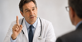 Doctor raising one finger during an interview