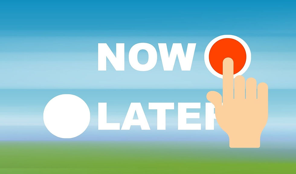 Hand clicking the button for now over the button for later