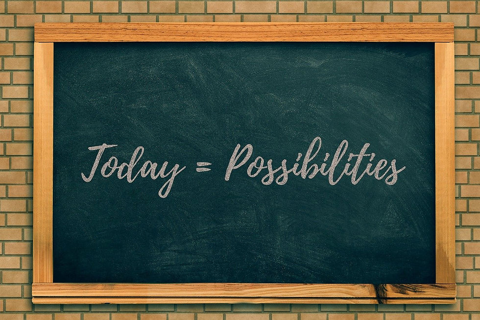 Today = possibilities written on a chalk board