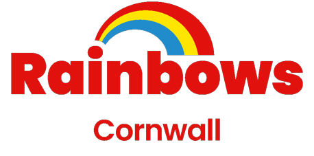 Rainbows section logo with rainbow graphic for Girlguiding Cornwall