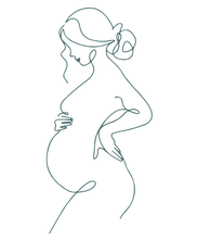 Line drawing of a pregnant woman holding her belly, symbolising prenatal chiropractic care