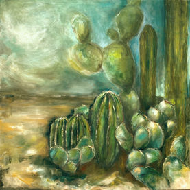 Peinture à l'huile cactus désert