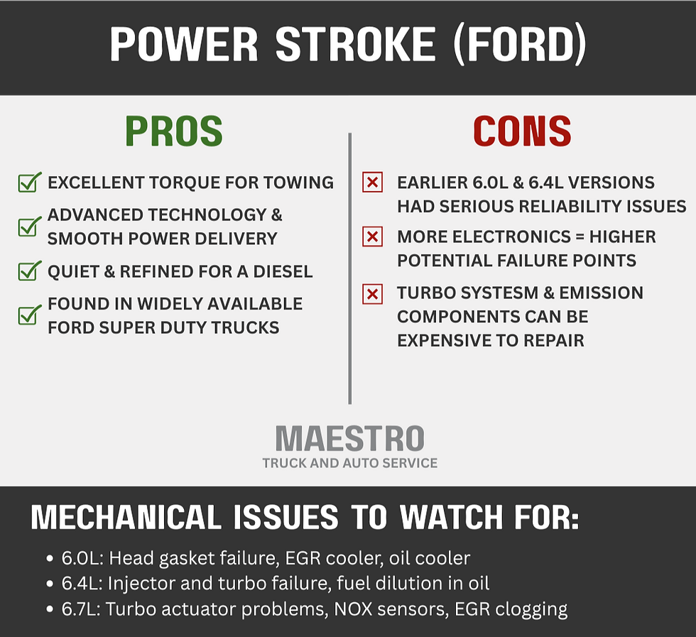 Infographic on Pros and Cons of Power Stroke Engines