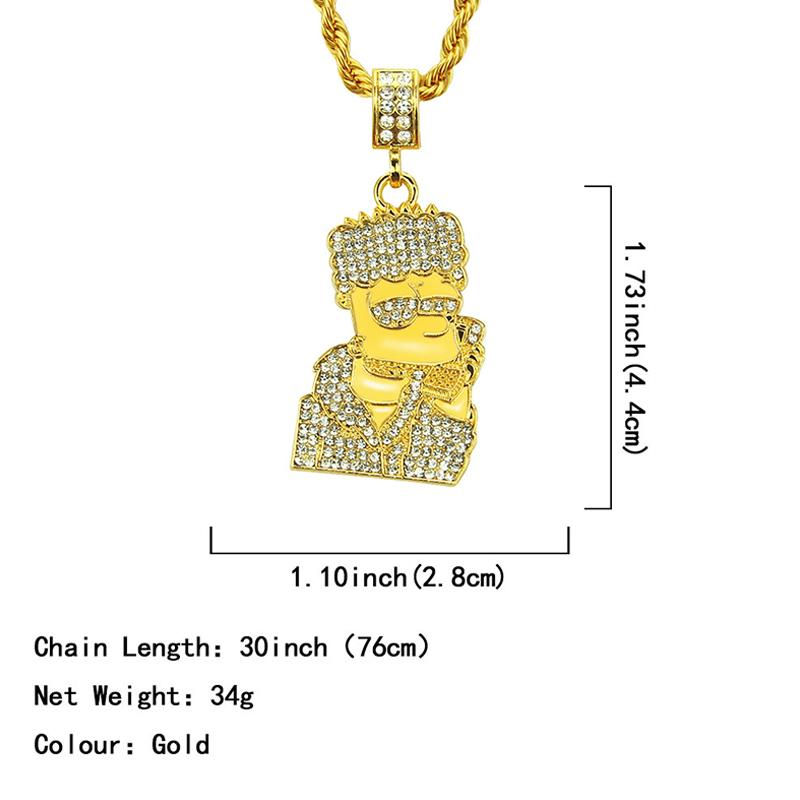 Thumbnail: Crystal Alloy Hip Hop Simpson Pendant with Necklace chain