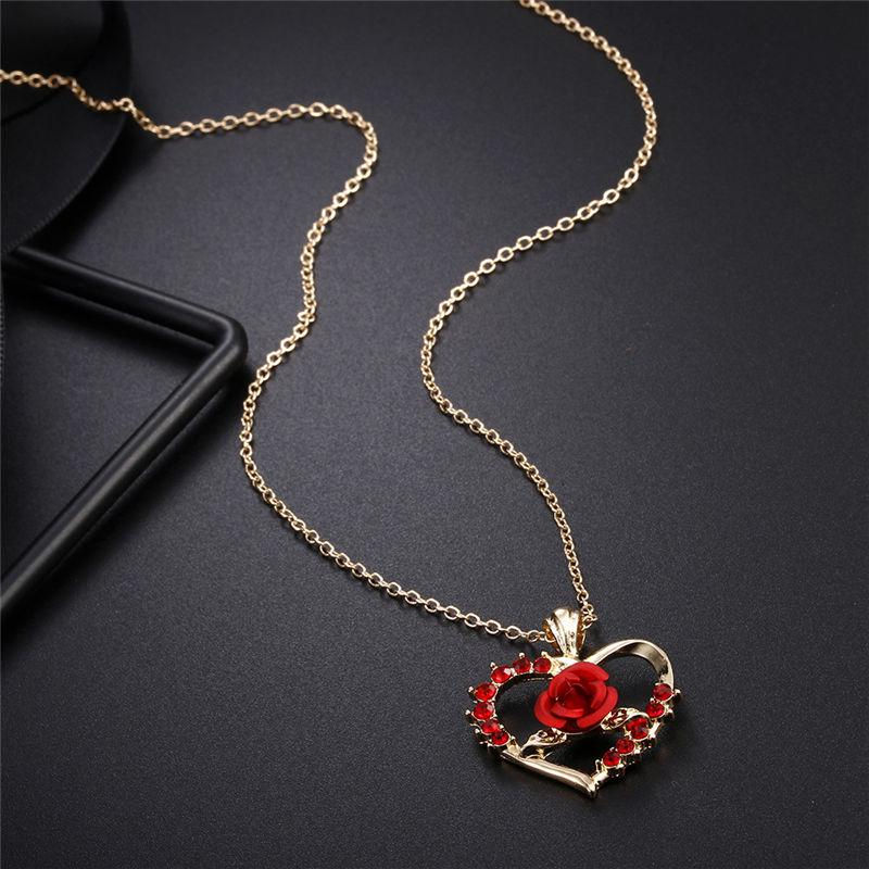 Thumbnail: Red Rose with Heart Pendant with Necklace