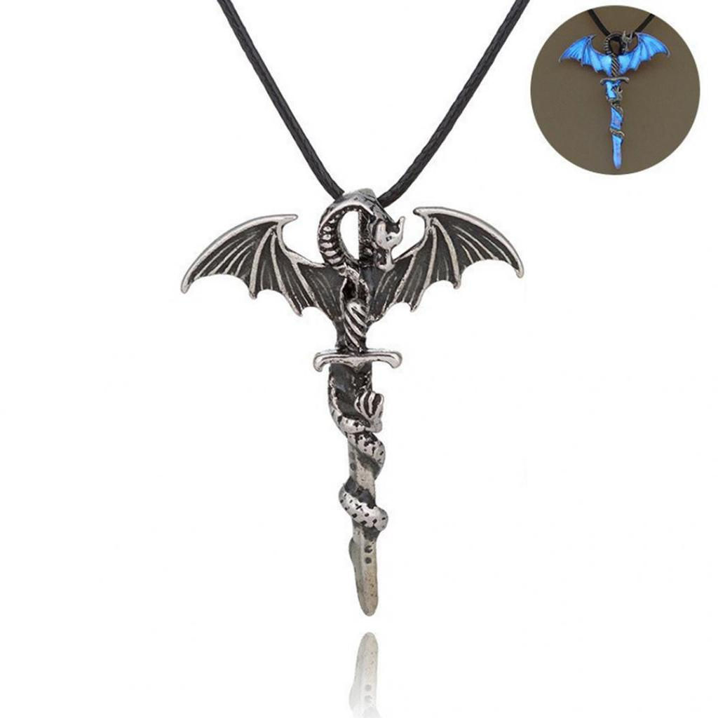 Luminous Pendant with Necklace - Blue Dragon (Glows in the Dark)