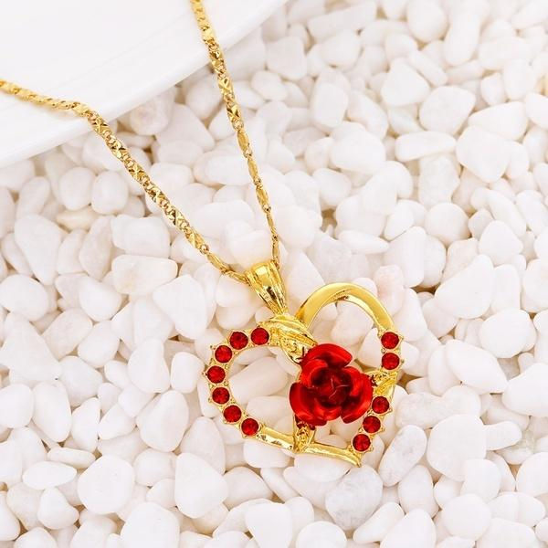 Thumbnail: Red Rose with Heart Pendant with Necklace & Earrings