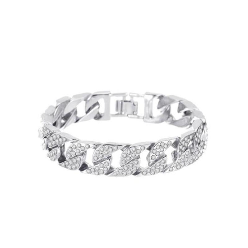 Thumbnail: Iced Out Rhinestone Miami Cuban Link Chain Bracelet - Gold or Silver Colour