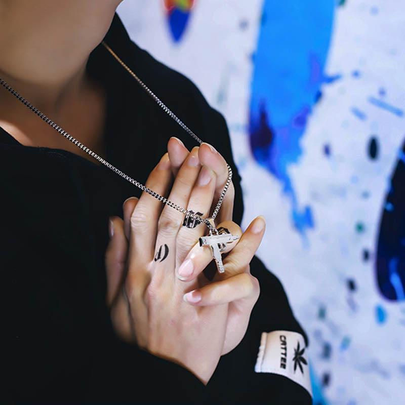 Thumbnail: UZI Submachine Gun Silver Colour with Necklace chain