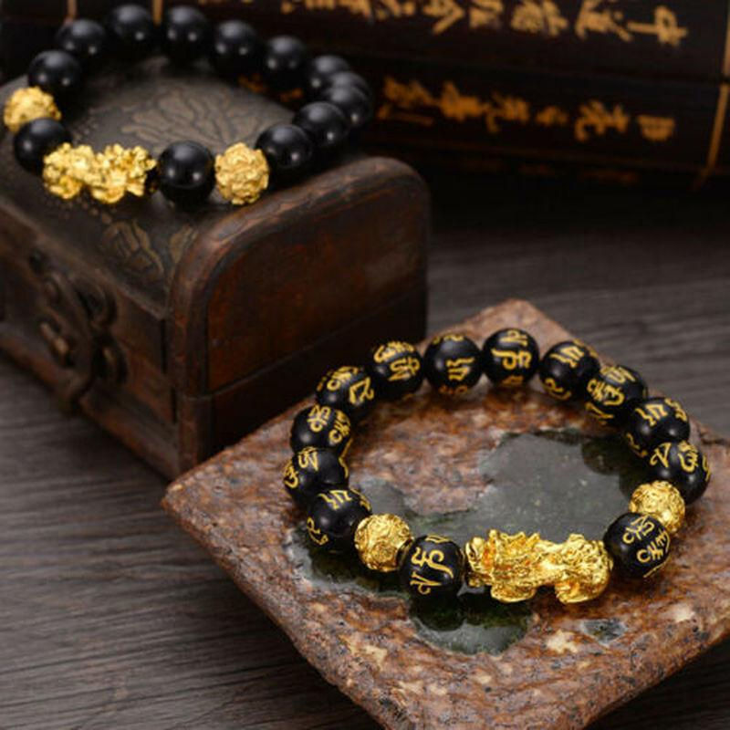 Thumbnail: Feng Shui Black Bead Alloy Wealth Bracelet - Ancient Chinese Wealth & Good Luck