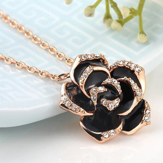 Thumbnail: Rhinestone Rose Flower Pendant with Necklace chain