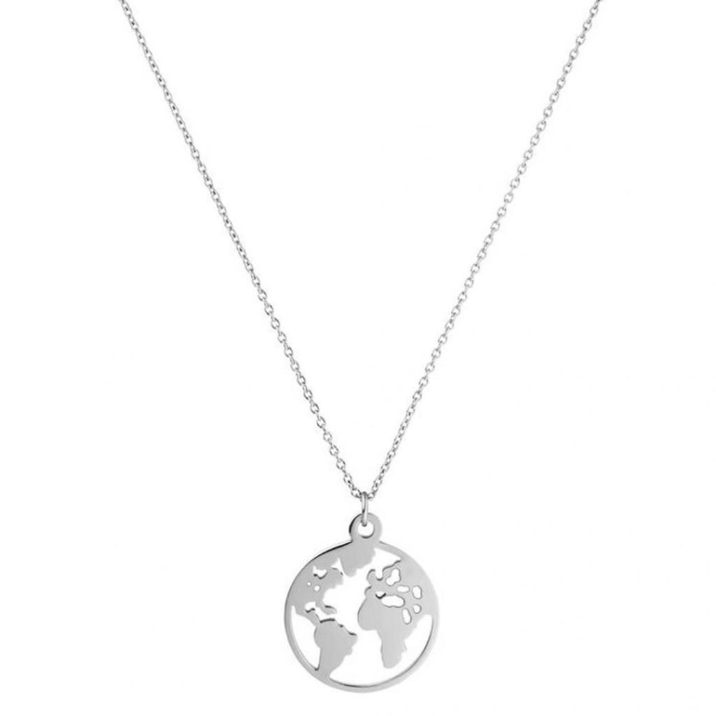 Round World Map Pendant with Necklace - One World, One Family