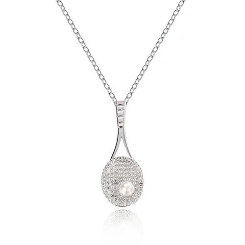 Thumbnail: Silver Plated Tennis Racket Pendant with Necklace chain
