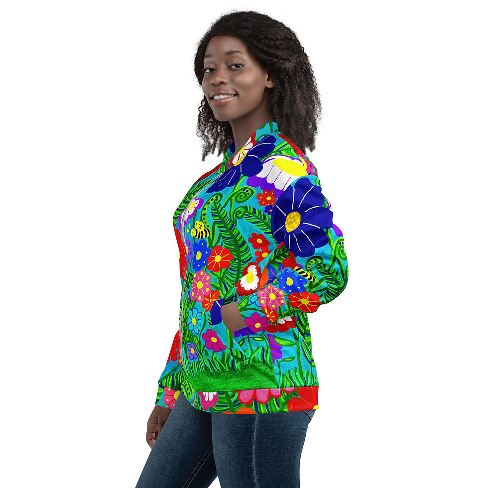 Miniature : Blouson aviateur unisexe à écusson fleuri