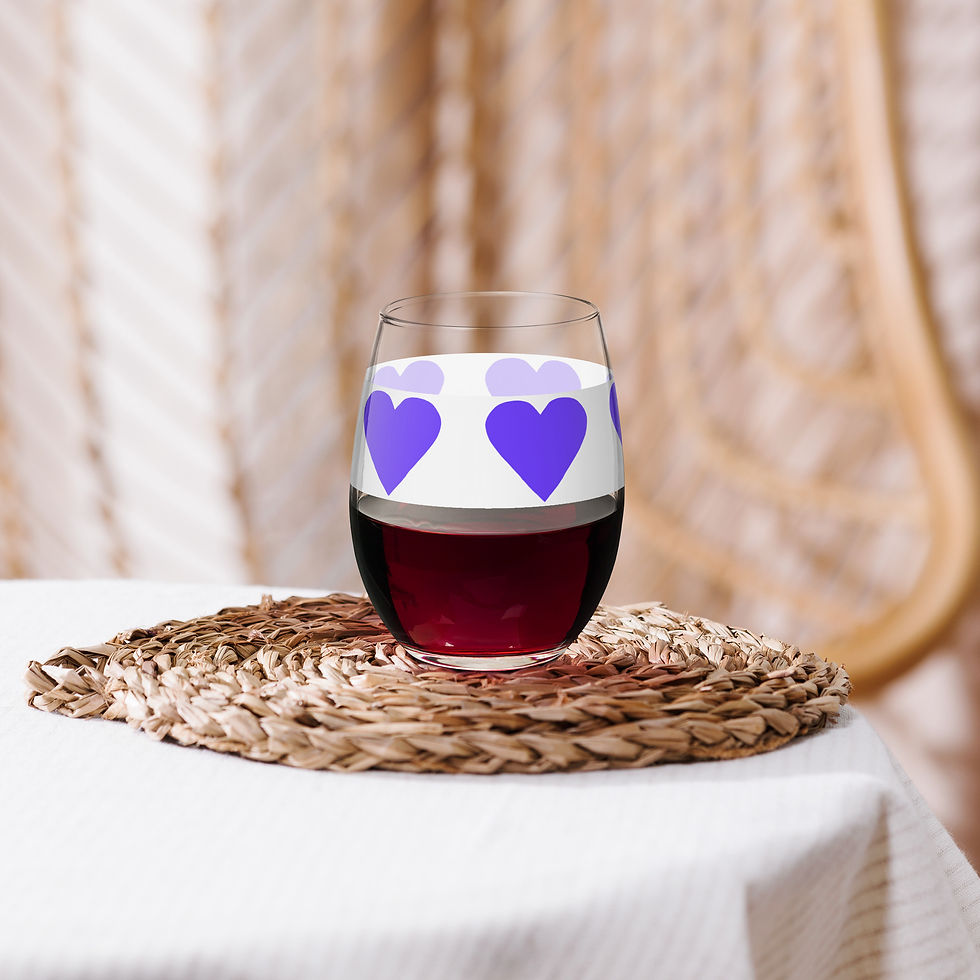 Miniatura: Bicchiere da vino senza stelo CUORI VIOLA