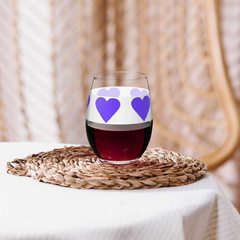 Miniatura: Bicchiere da vino senza stelo CUORI VIOLA
