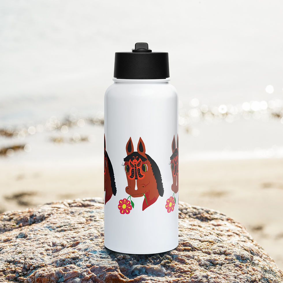 Miniatura: Botella de agua de acero inoxidable con tapa con pajita ELOISE BUTTERFLY FACE WRAPAROUND