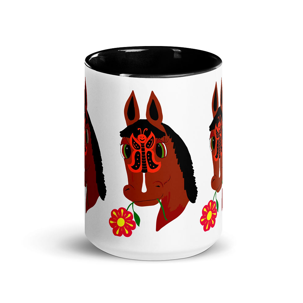 Miniaturbild: Tasse mit blauer Innenseite und dem Gesicht von Eloise (Schmetterling)