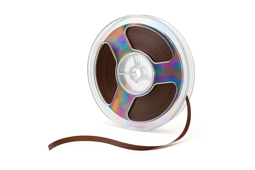 Transparent reel-to-reel tape with brown magnetic band